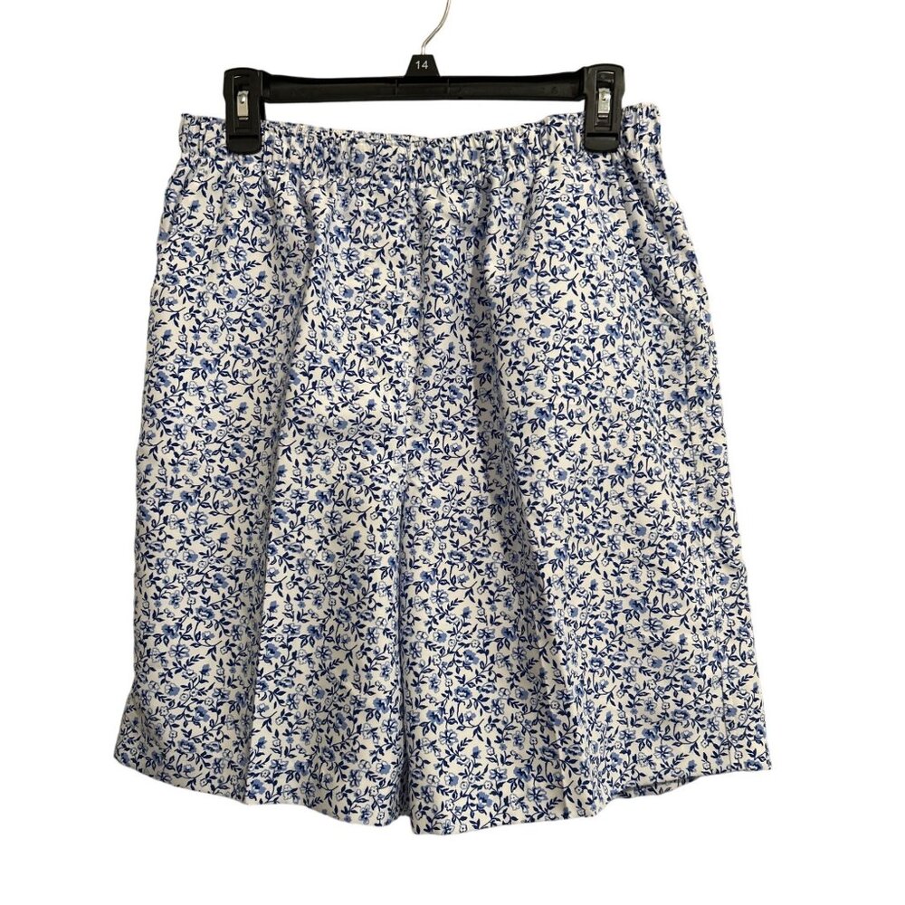 Alia Blue & White Floral Print 2 Pc Short Set, Size 12/Medium